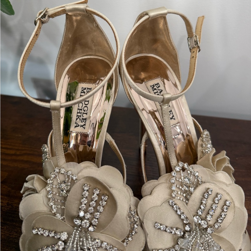 Badgley Mischka Women's Lisa Embellished Satin Floral Appliqué High-Heel Sandals - Picture 5 of 10